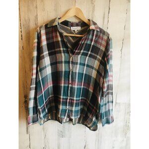NWOT Michael Stars Leo Plaid Shirt S Crinkle Gauze Madras Preppy Boho